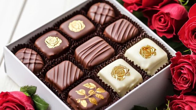 Elegant chocolate box assorted praline truffle rose gift romantic bonbon candy sweet dessert confection gift box gourmet chocolate