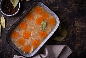 Aspic with chicken meat and carrot