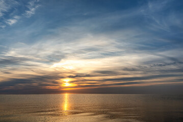 Summer sunset on Lake Peipus. Pskov region