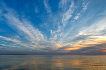 Summer sunset on Lake Peipus. Pskov region