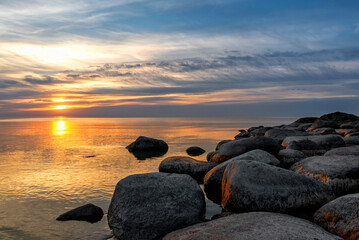 Summer sunset on Lake Peipus. Pskov region