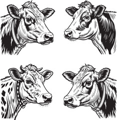 Photorealistic Cow Face – Detailed Black and White High-Definition Portrait