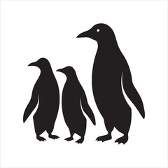 Three black penguin silhouettes standing together on white background