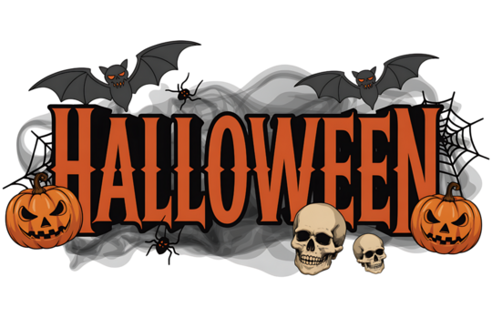 Halloween Graphic Design with Pumpkins, Bats and Spooky Elements – Festive Illustration PNG
