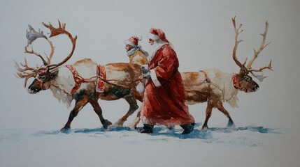 watercolor christmas santa reindeer winter wonderland