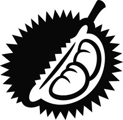 Durian With Spikes And Stem Halved Black And White Icon Vector Graphic