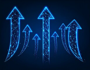 Abstract graphic of multiple glowing upward arrows