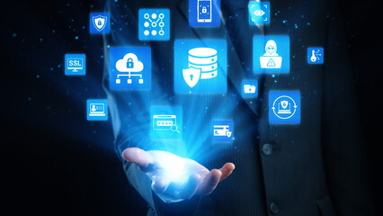 Data privacy and cyber security icons show encryption, data privacy safeguards, and cyber security defense. Data privacy ensures cyber security protection and access control. Gist