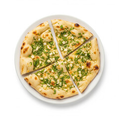 A plate of garlic butter naan isolated on white
