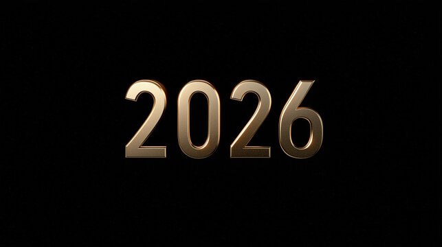 The year 2026 in golden bold numbers against a dark background