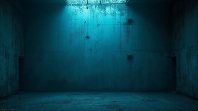 Neon blue concrete room spooky isolated trapped jail cell space 