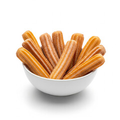 A bowl of churros isolated on white