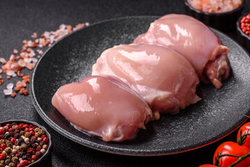 Raw chicken thigh fillet, poultry meat as a source of protein. Chicken thigh fillet