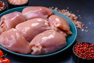Raw chicken thigh fillet, poultry meat as a source of protein. Chicken thigh fillet