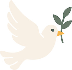 a white dove carrying a green olive branch in its beak, symbolizing peace and hope.