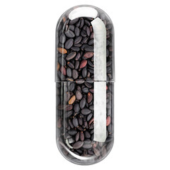 Black Basil (Sabja) Seeds in Clear Transparent Capsule Isolated PNG
