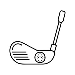 Vector art of simple line drawing of a golf club head with a dimpled ball on a