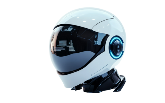 Advanced smart helmet featuring artificial intelligence voice control and holographic display technology isolated on transparent background PNG
