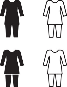 Salwar Kameez black vector icons, salwar kameez icon set, salwar kameez silhouette, outline design, editable professional black salwar kameez vector icons for cultural dress, clothing fashion branding