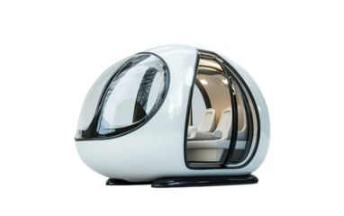 Futuristic public transportation capsule with eco friendly design and advanced mobility innovation isolated on transparent background PNG