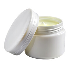 White cosmetic jar with cream and reflection on background container plastic isolated on a transparent background