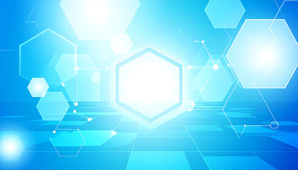 "Abstract digital background with glowing blue hexagons, interconnected nodes, and gradient lighting—evoking futuristic networks, data flow, and technological intelligence."