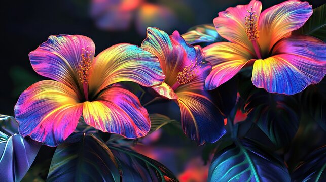 Big tropical rainbow colored flowers 