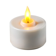 White LED Tea Light Candle with Orange Flame on Background electric isolated on a transparent background