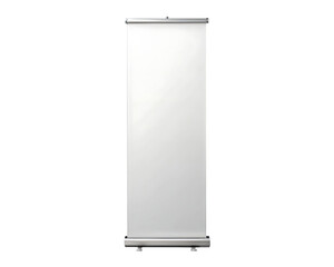 White Roll Up Banner Stand with Silver Metal Frame and Base display exhibition isolated on a transparent background