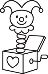 Playful Surprise: A classic jack-in-the-box illustration, featuring a cheerful jester emerging from a decorated box, symbolizing childhood wonder and the excitement of a delightful surprise.