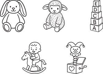 Playtime Wonders: Delightful array of children's toys. Capturing the charm of childhood with an illustrated aesthetic.