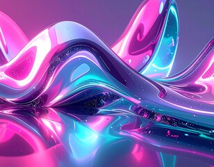 Abstract, vibrant 3D shapes in neon colors
