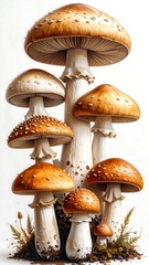 A close-up of several large mushrooms