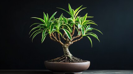 dracena, bonsai, dark background 