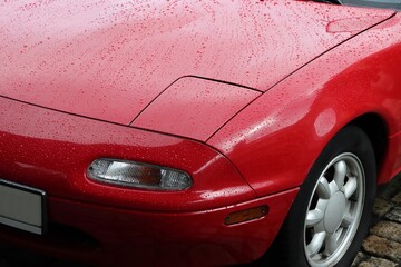 Oldtimer car detail with rain drops