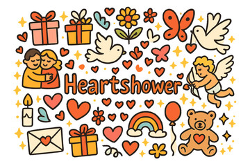 Fototapeta premium Heartshower Doodle Art. Heartshower. Hand-drawn doodle illustration of Heartshower. hearts, flowers, gift