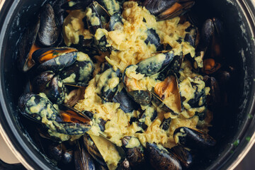 ginger, coconot milk mussels with curry