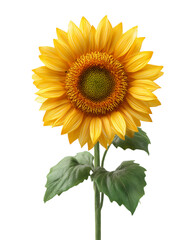 Obraz premium A yellow sunflower with a green stem and leaves