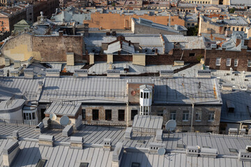 close up view on Saint Petersburg roofs of old historical houses, Russia, urban cityscape background