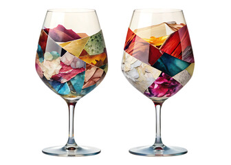 Wine Glasses Filled with Textured Abstract Mosaic Fragments goblet drinkware isolated on a transparent background