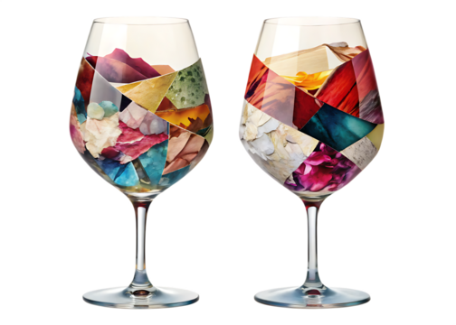 Wine Glasses Filled with Textured Abstract Mosaic Fragments goblet drinkware isolated on a transparent background