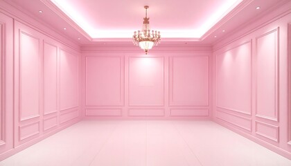 Pink room with chandelier