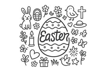 Easter Doodle Art. Easter. Hand-drawn doodle illustration of Easter. In the middle, one slightly larger