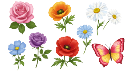set of colorful flowers