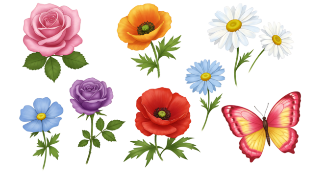 set of colorful flowers