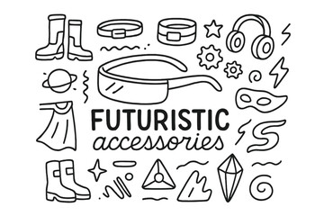 Futuristic Doodle Accessories. Futuristic accessories. Hand-drawn doodle illustration of futuristic