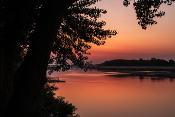 Long exposure view of Meric River in Edirne during sunset