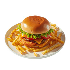 Delicious cheeseburger and fries meal isolated on transparent background