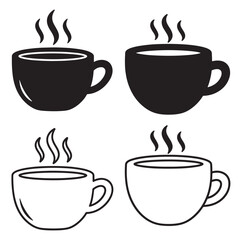 Coffee Cup Icon Silhouette and Outline Vector