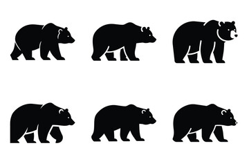 Bear minimal flat vector icon set, black color and white background.